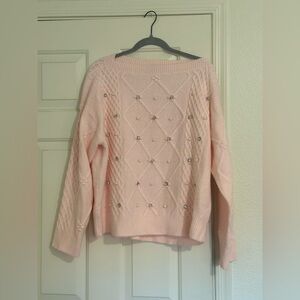 Ann Taylor Pink Jeweled Cable Knit Sweater